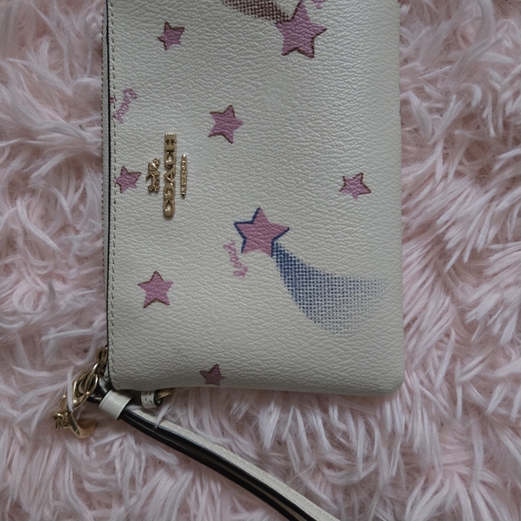 Coach Cream Wristlet with Pink Stars - Picture 1 of 4